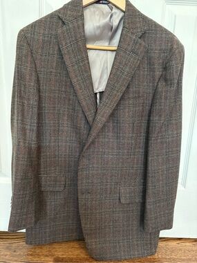 Men's Hart Schaffner 42S Brown Glen Plaid Wool Blazer